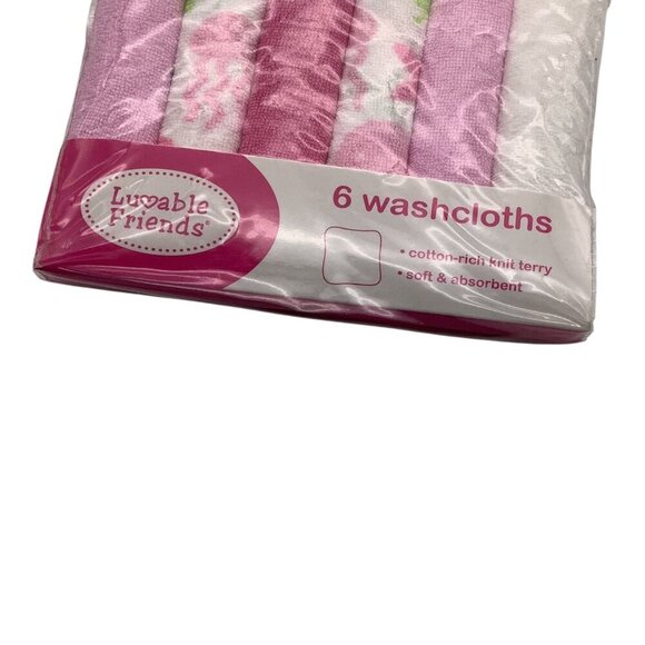 Luvable Friends Girls Baby Washcloths Pink Ocean Creatures Soft Cotton Rich Knit - Picture 3 of 5
